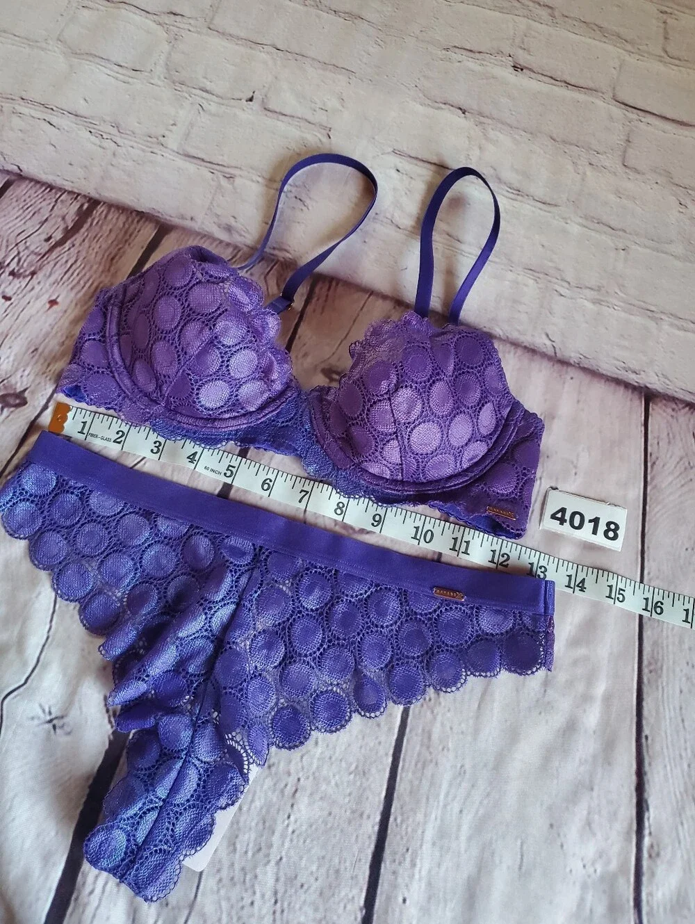 Savage‎ x Fenty Bra- 34B, Thong - Med Purple Lace Trim Underwire Sexy Romantic